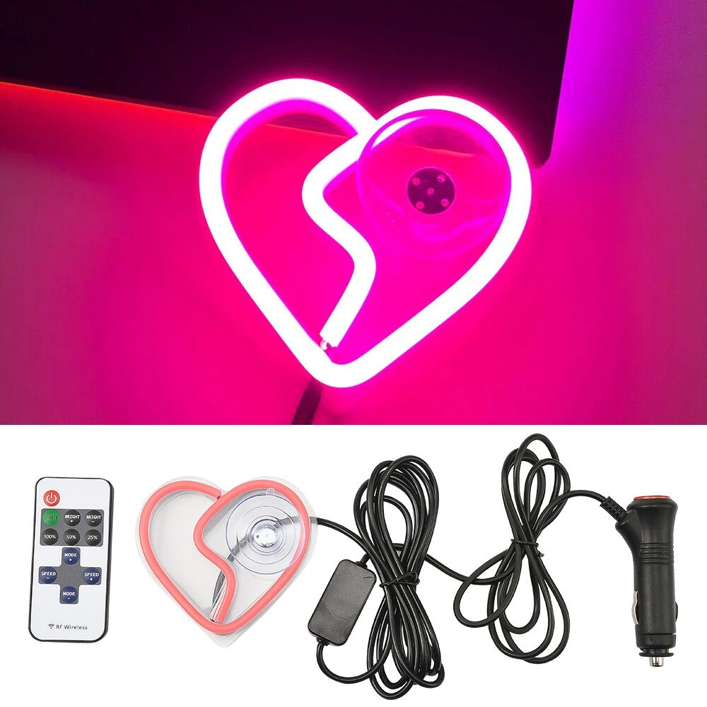 Pink Broken Love Heart Shaped Car Ambient Light Car Window Led Flashing Light