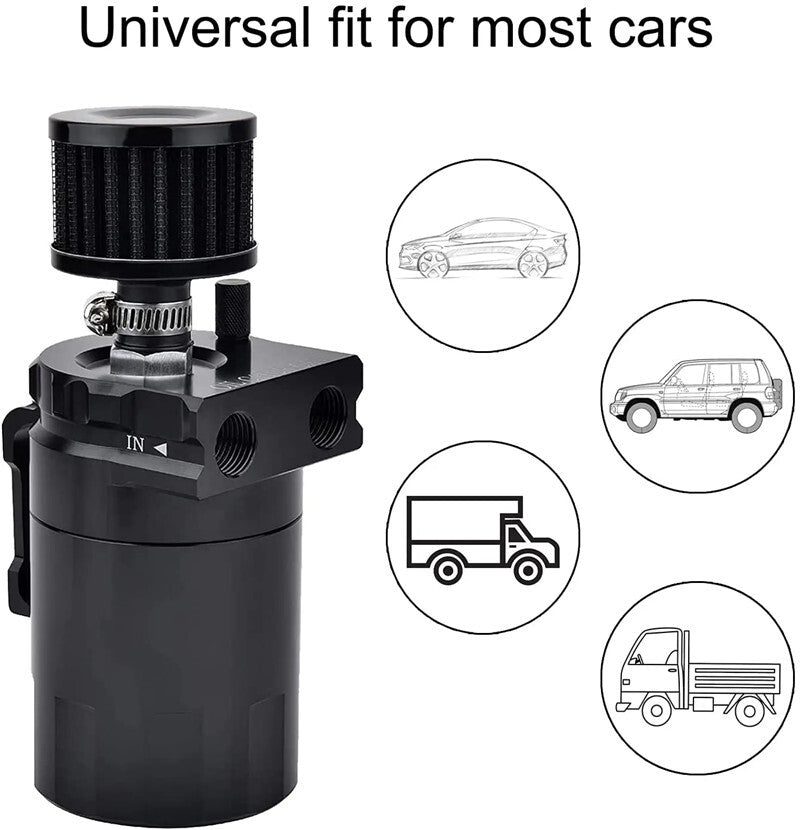 Car Aluminum Baffled Oil Catch Can Tank / Breather Filter Engine Oil Separator