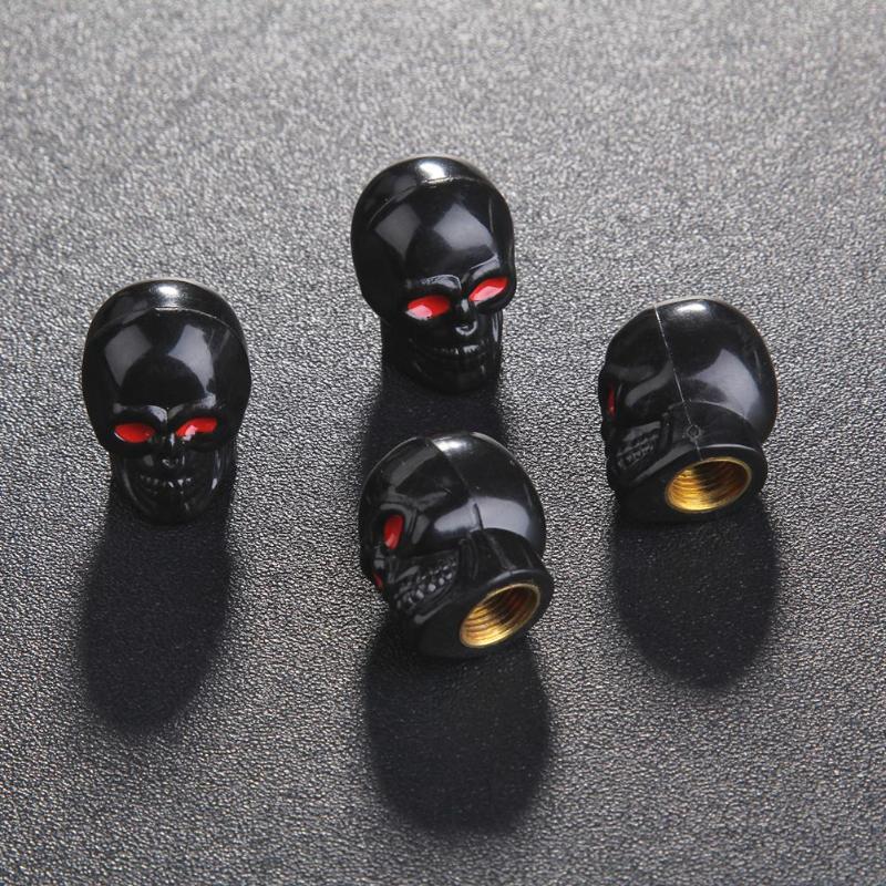 4x Black Skull Tire Wheel Universal Valve Stem Caps Covers Car/Motorcycle