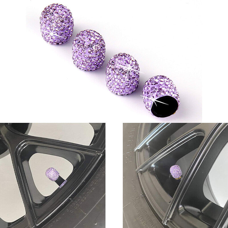4Pcs Fashion Diamond Bling Car Tyre Tire Wheel Rim Air Valve Stem Cap Car Purple