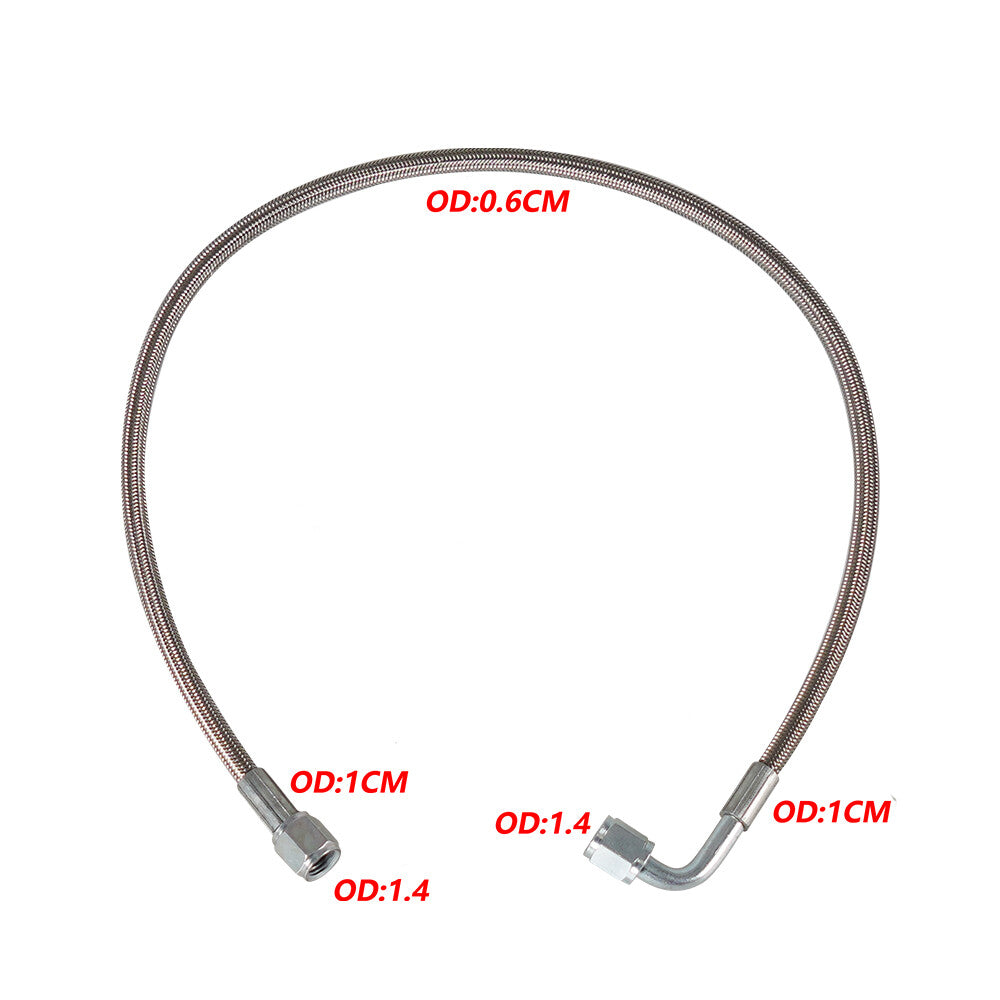 4AN Braided Turbo Oil Feed Line 24 Length Hose Steel AN4 90Degree Straight PTFE