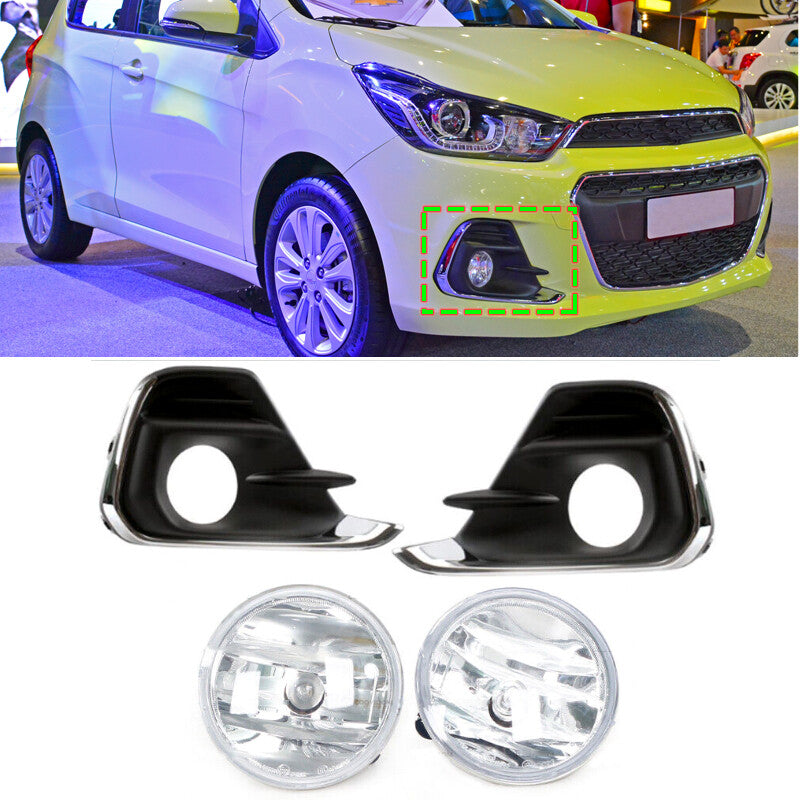 A pair of for Chevrolet Spark 2016-2018 front bumper fog light cover grille + fog lights