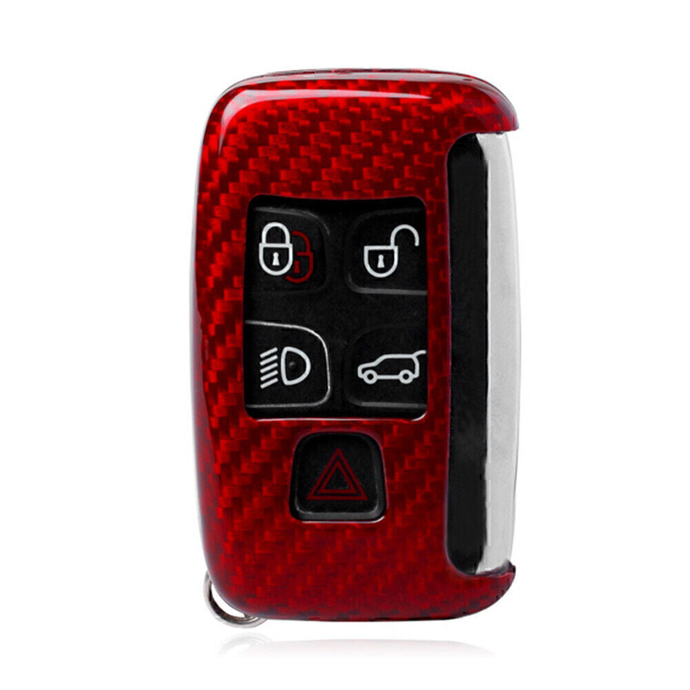 One carbon fiber for smart remote control keychain case cover for Land Rover for Jaguar Red