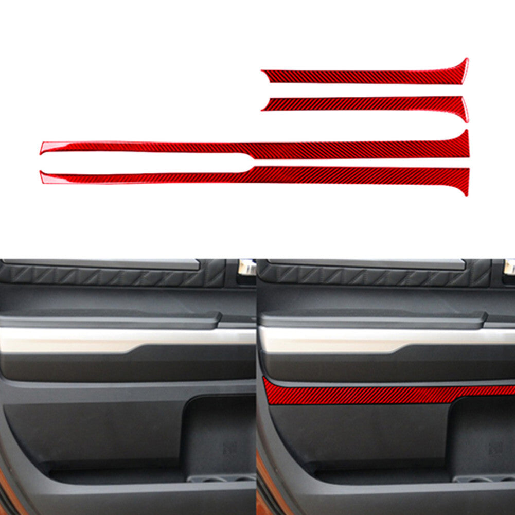 Red Carbon Fiber Door Panel Decotative Cover Trim for Toyota Tundra 2014-2018
