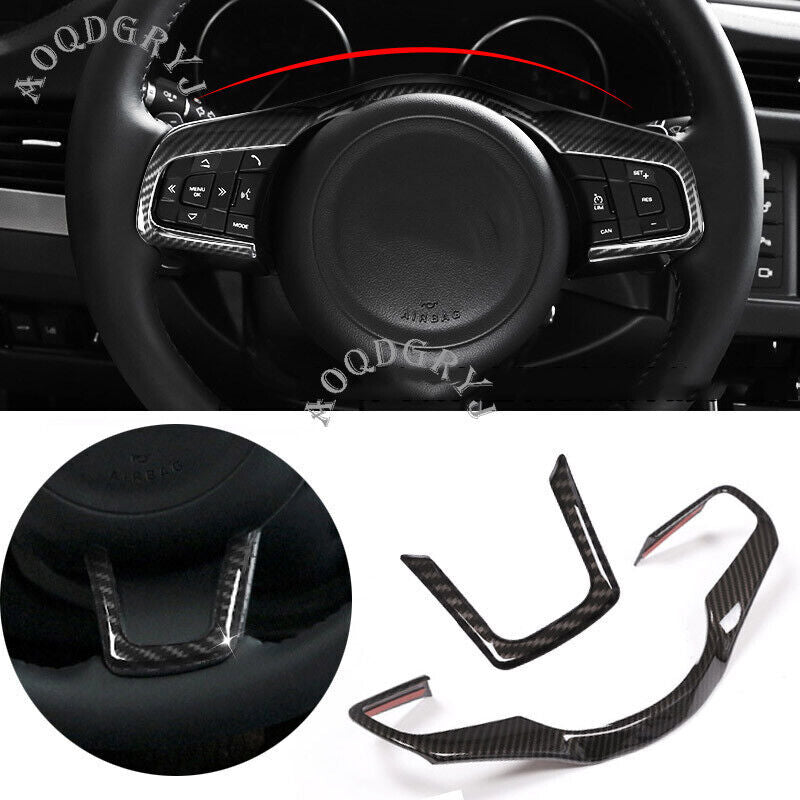 2X Carbon Fiber for Jaguar F-PACE 2016-2021 Car Steering Wheel Decor Trim Cover