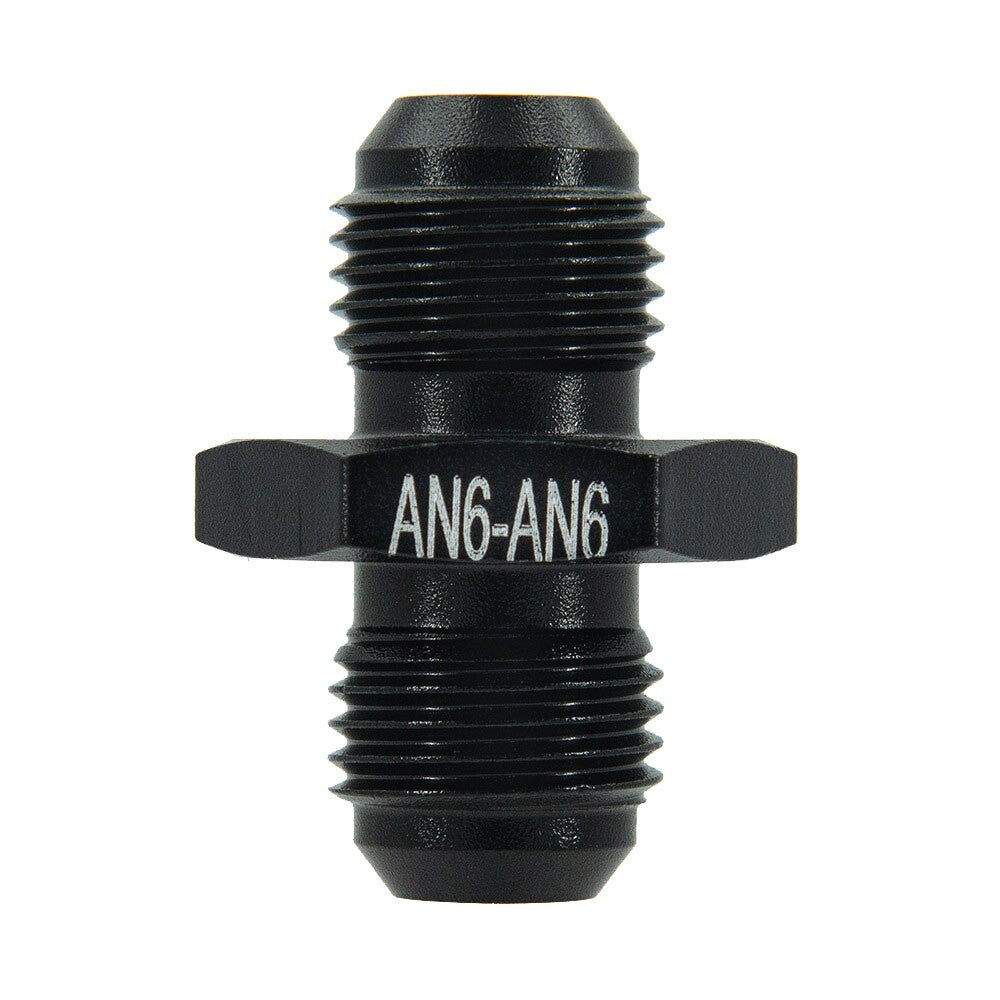 Black AN6 6AN To AN6 6AN Male Thread Straight Fitting Adapter Aluminum Anodized