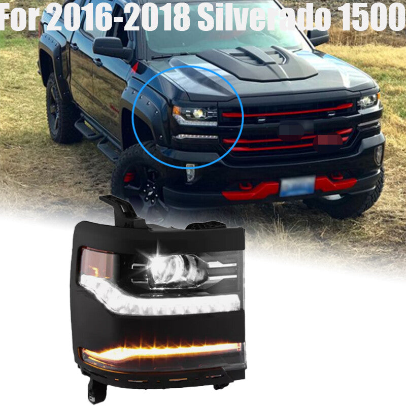 Right Side For 2016-2018 Silverado 1500 Full LED DRL Primed Projector Headlight