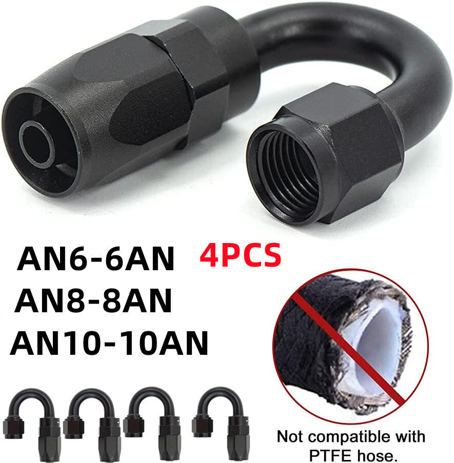 4-pack 180-degree rotating hose end connector adapters for fuel AN6 AN8 AN10