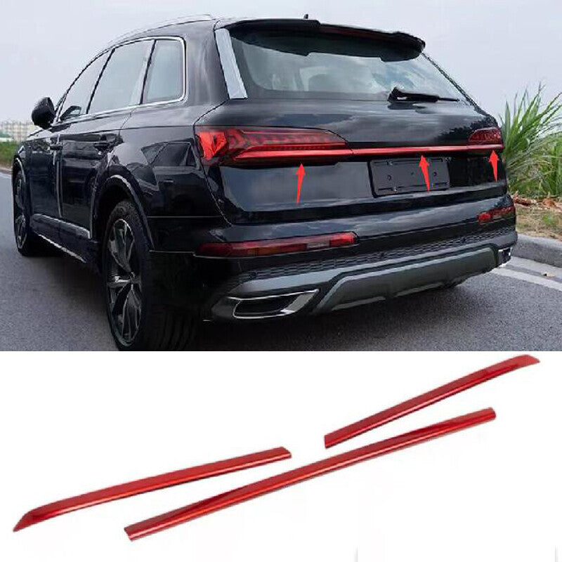 For 2020-2022 for Audi Q7 Red Rear Steel Spoiler Through tail lamp Strip Trim Set 3x