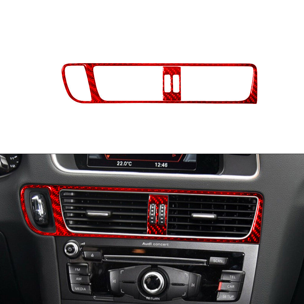 Red Central Air-Con Air Vent Trim Cover Decor Carbon Fiber for Audi Q5 2009-2017