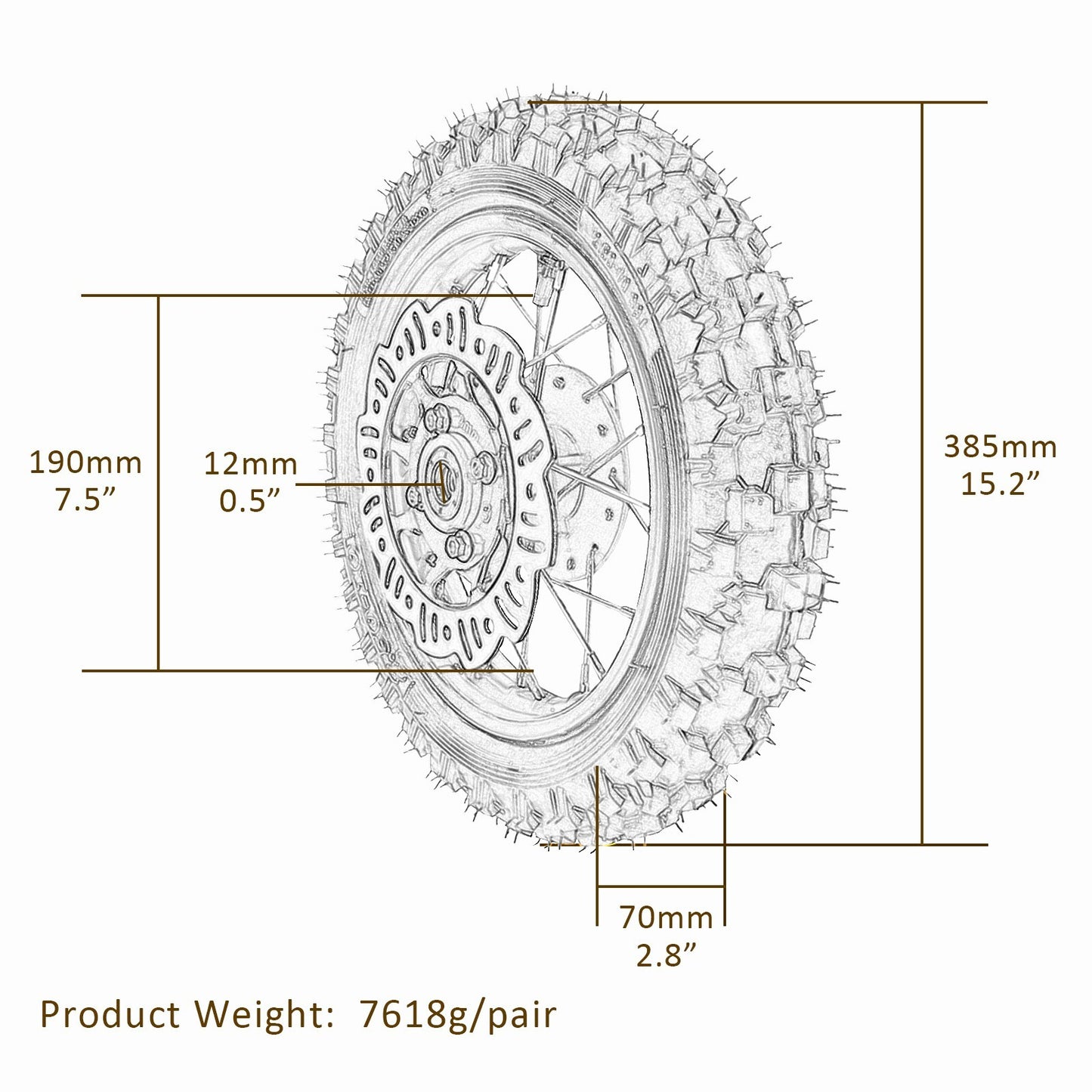 Front and rear wheel 2.50 - 10 + 3.00 - 10 rim brakes for mini off-road bike Razor SSR XR50