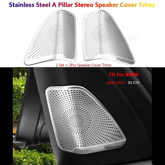 2Pcs Stainless for BMW X5 E70 Car Dashboard A Pillar Speaker Stereo Cover Trims