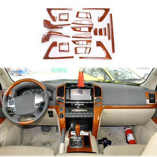 19X Wood Grain Full Dash Trim Set Cover for Toyota for Land Cruiser LC200 2008-2015