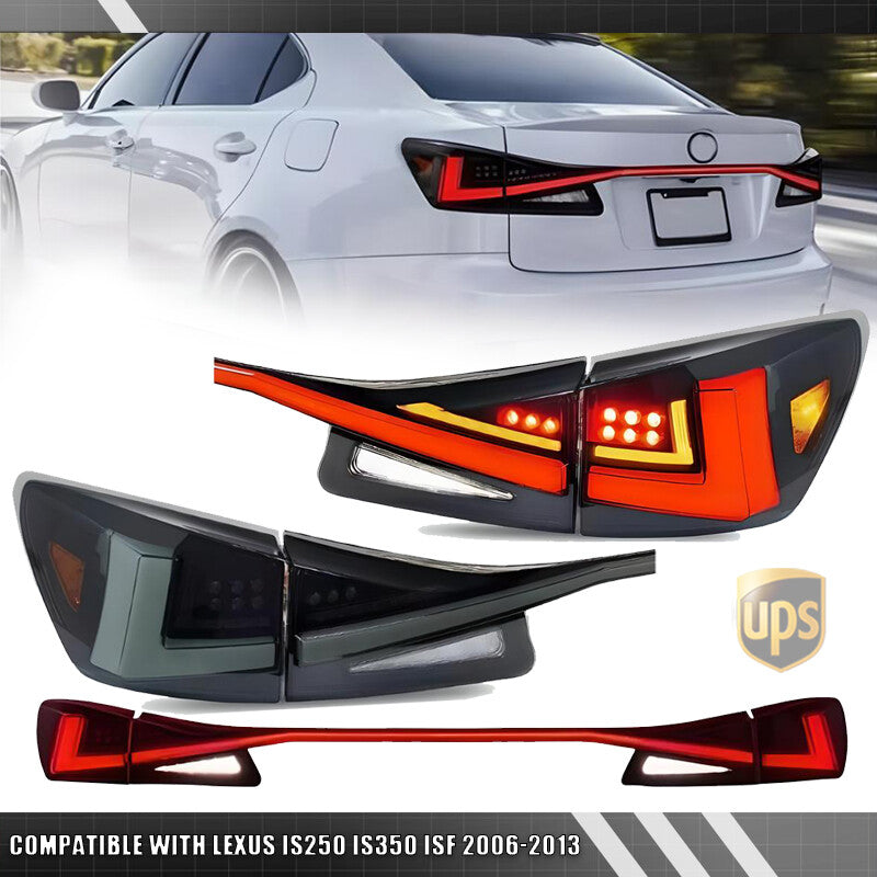 Smoked LED Tail Light Kit for Lexus IS250 IS350 ISF 2006-2013 w/ Trunk Light Bar