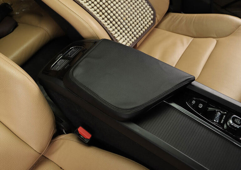 Black Leather Central Console Armrest Box Cover Trim PU for Volvo S60 2019-2023