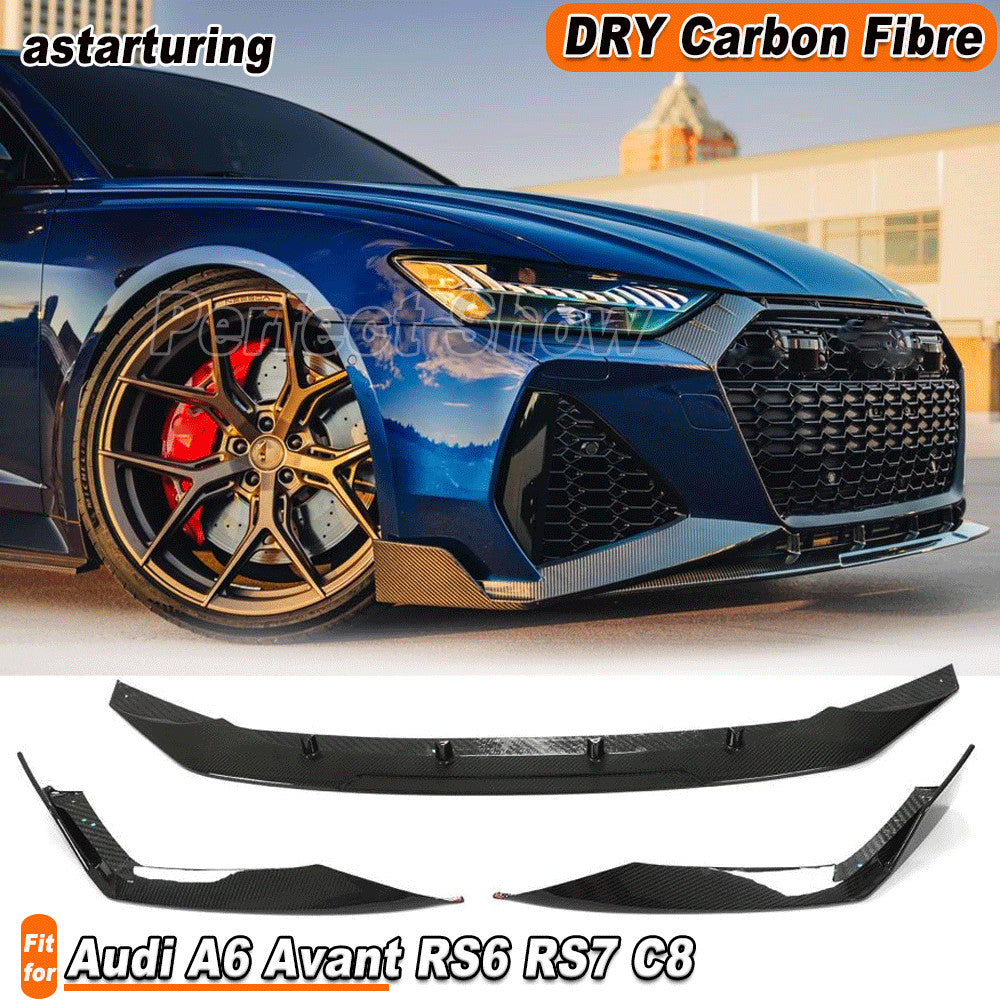 Fit for Audi RS6 RS7 C8 Avant Wagon 2019-24 Dry Carbon Front Bumper Lip Spoiler
