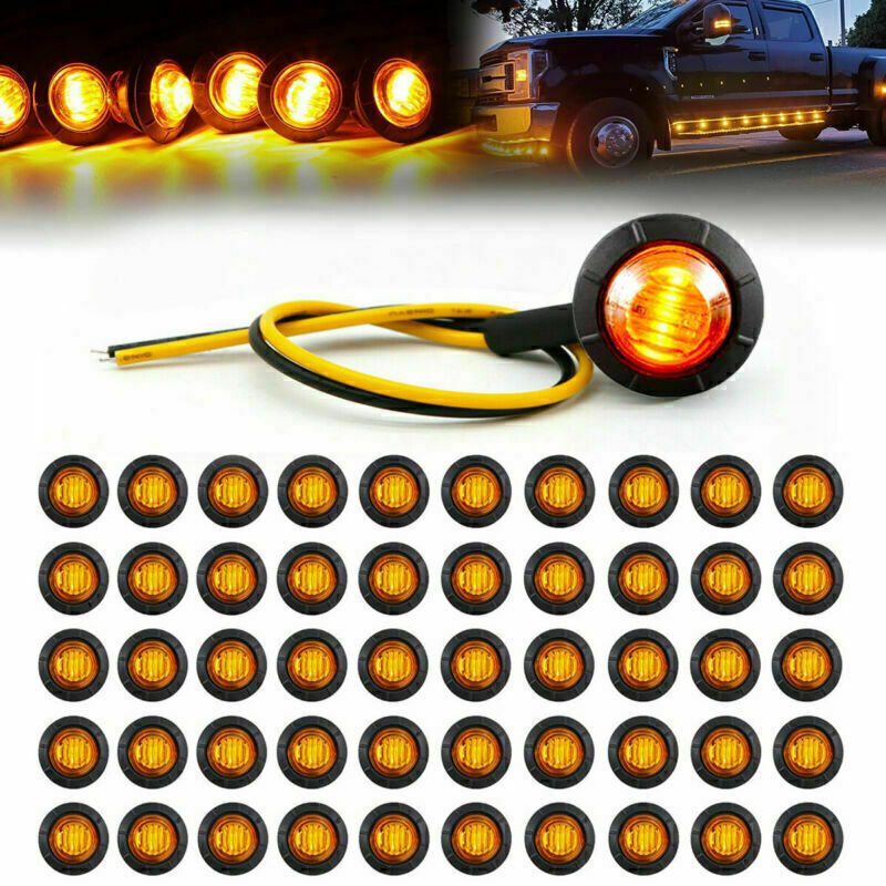 10-200Pcs Marker Lights 3/4 LED Truck Trailer Round Clearance Side Light Amber