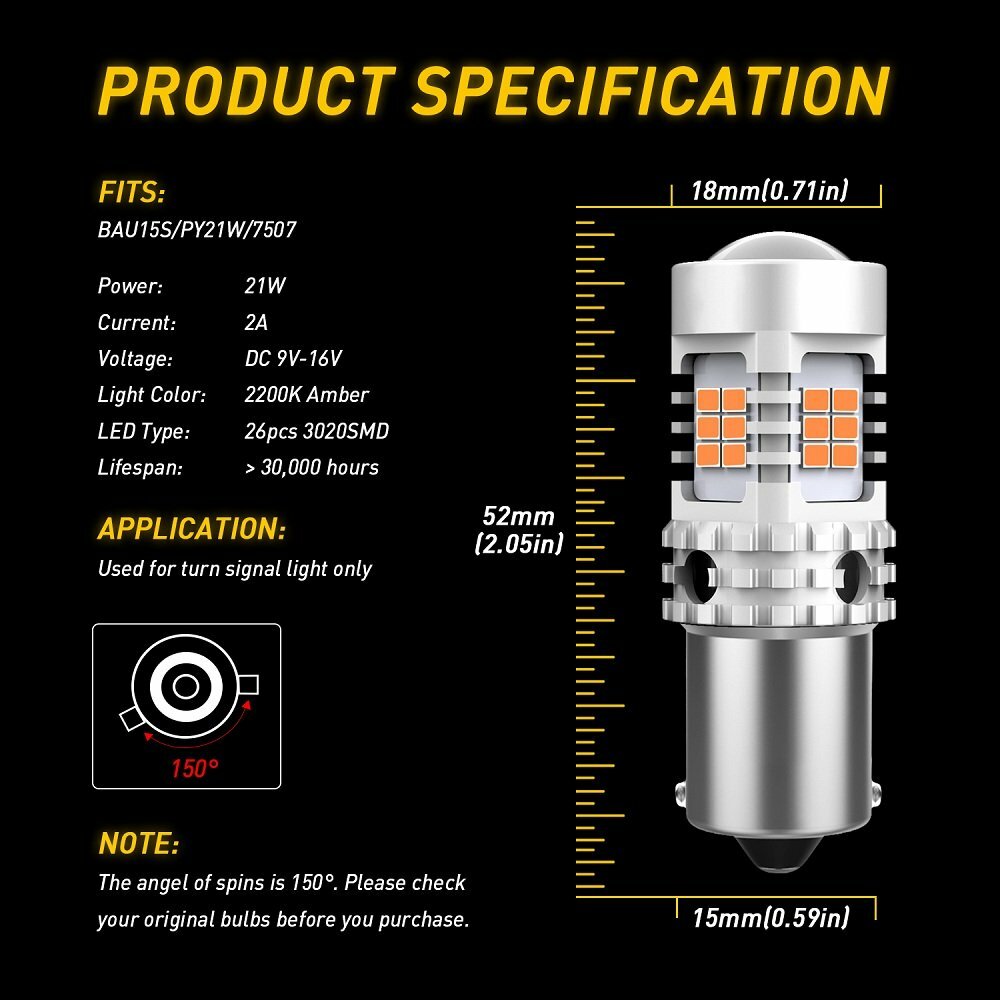 BAU15S PY21W 7507 LED Powdered Oil Lamp 2200K