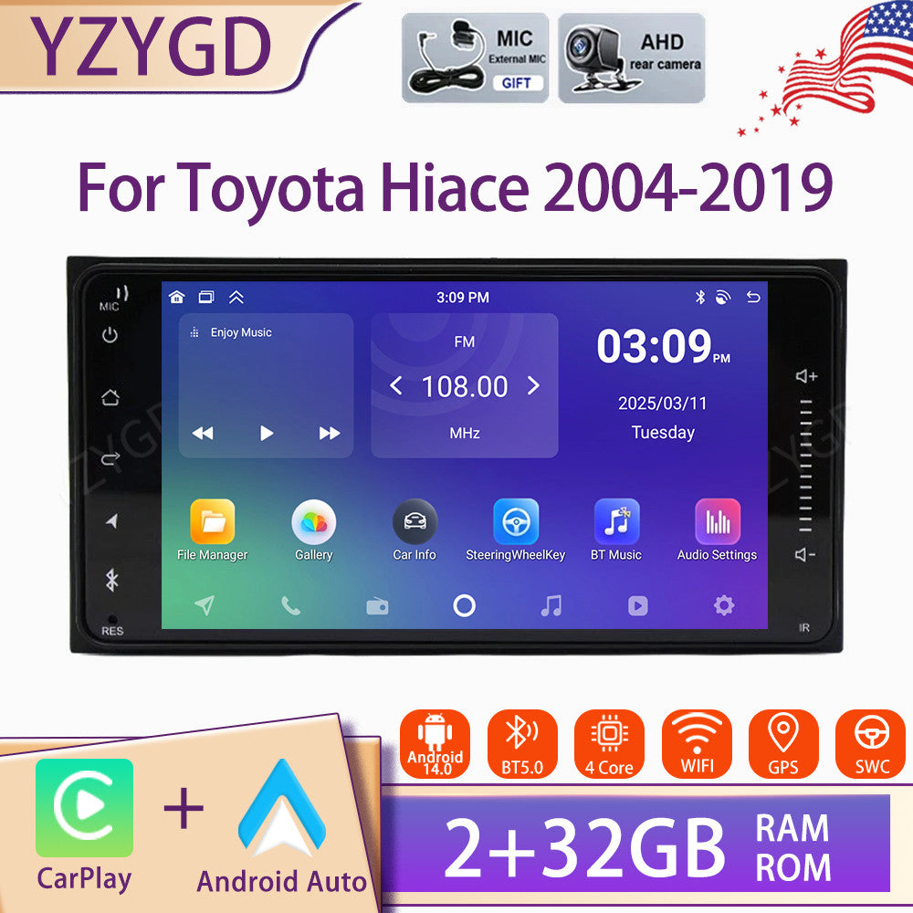 7inch Android Auto CarPlay for Toyota Hiace 2004-2019 Car Radio Stereo GPS Wifi