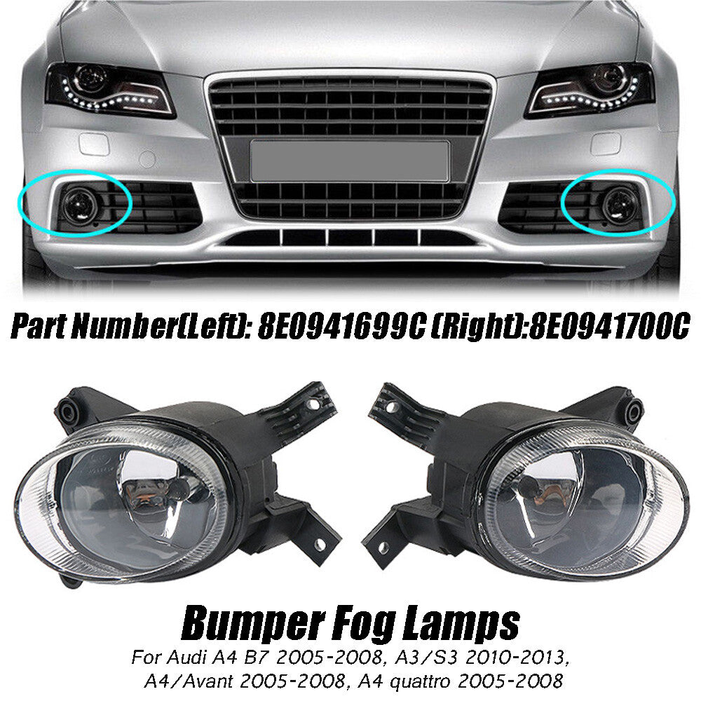 2 fog light front bumper driving light strip bulbs suitable for 2005-08 for Audi A4 B7 with clear lens
