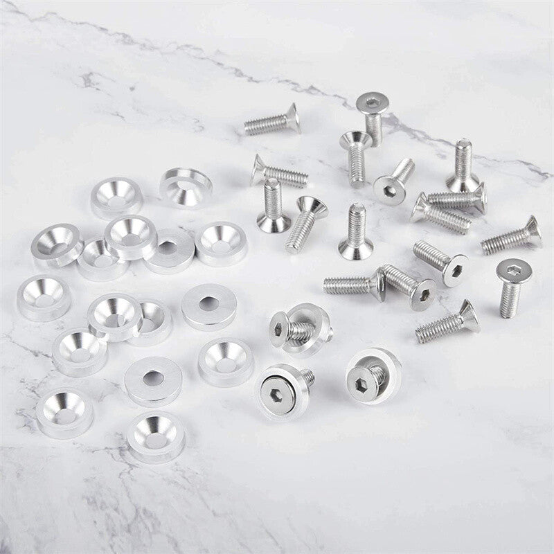 20pcs Silver Aluminum Fender Bumper Washer M6 Bolts Engine Bay Dress Up Kit