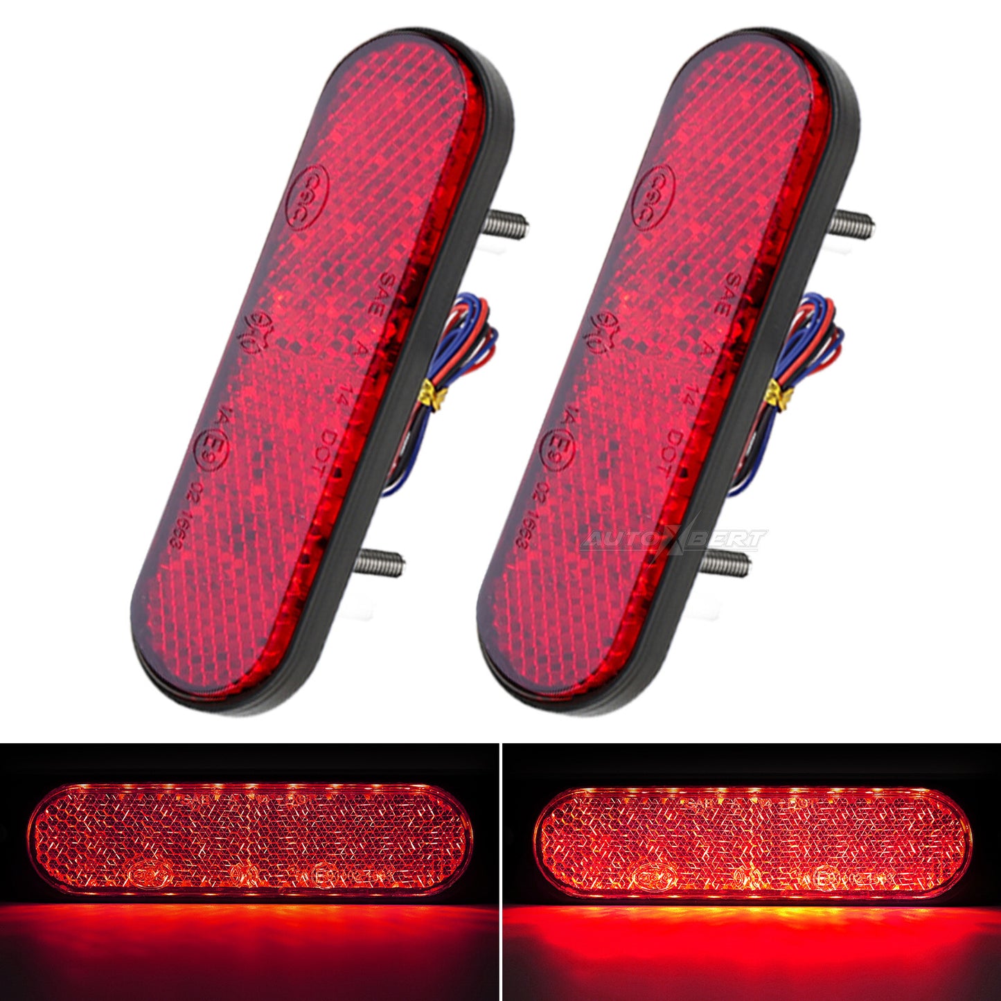Pair LED Red Tail Brake Light Reflector 12V 24V Motorcycle ATV Fog Lamp Off Road