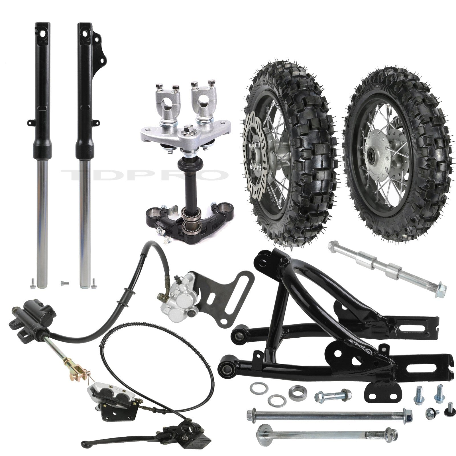 2.50 - 10 + 3.00 - 10 Front and rear wheels + fork + swingarm suitable for TTR50 CRF50 SSR