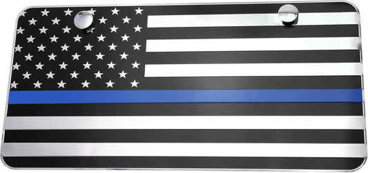 Car license plate frame cover with chrome black and blue American flag for Chevrolet