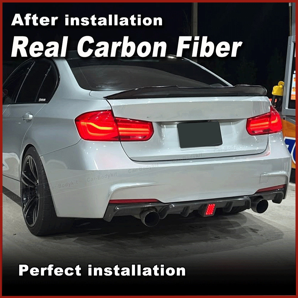 Fit for BMW F30 F35 320i M-Sport 12-18 REAL Carbon Rear Bumper Diffuser W/Light