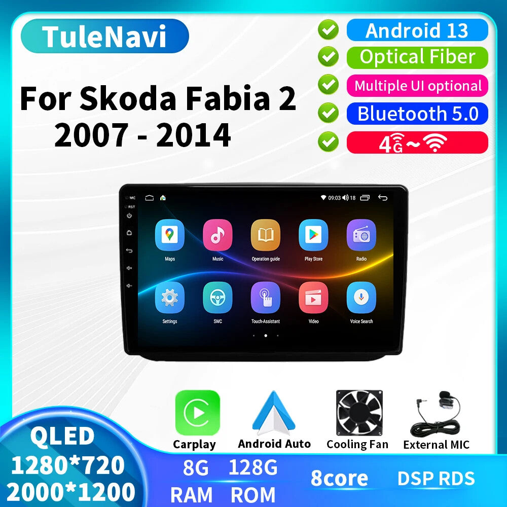 for Skoda Fabia 2 2007-2014 Multimedia Android Autoradio Car Radio GPS Player 4G