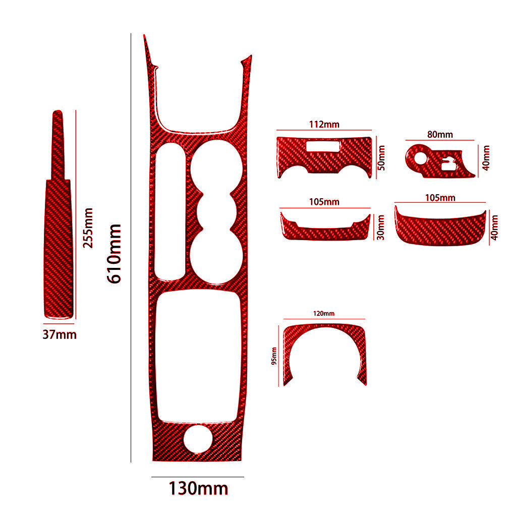 7Pcs Red Carbon Fiber Center Floor Console Cover Trim for Ford Fiesta 2011-2015