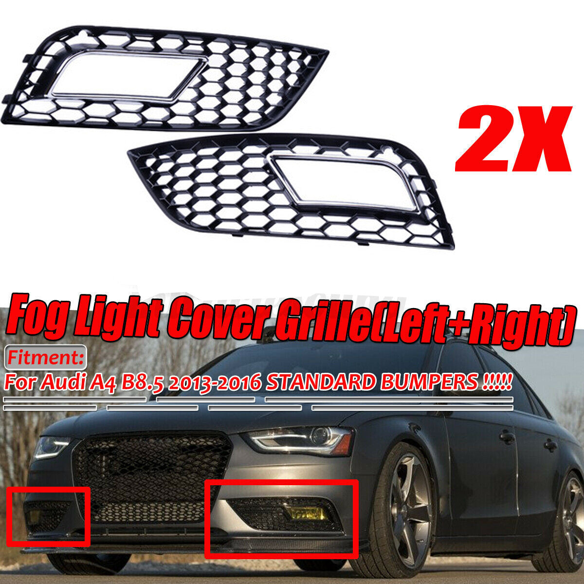 Suitable for 13-16 for Audi A4 B8.5 RS4 style trim front bumper fog lights barbecue grille chrome-plated