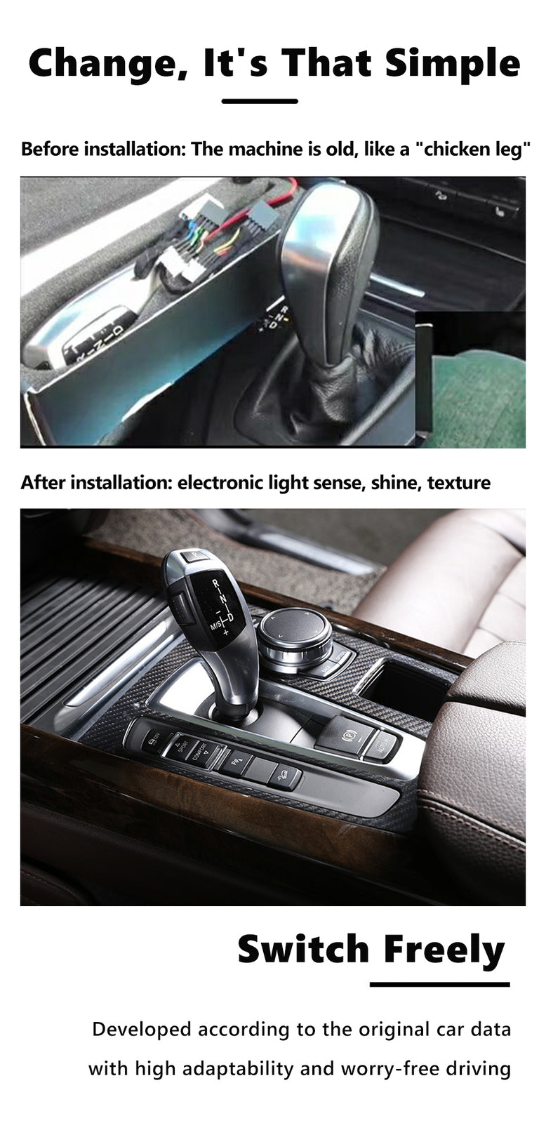 Automatic LED shift blade gear transmission suitable for BMW E90 E92 E93 F30 Silver LHD