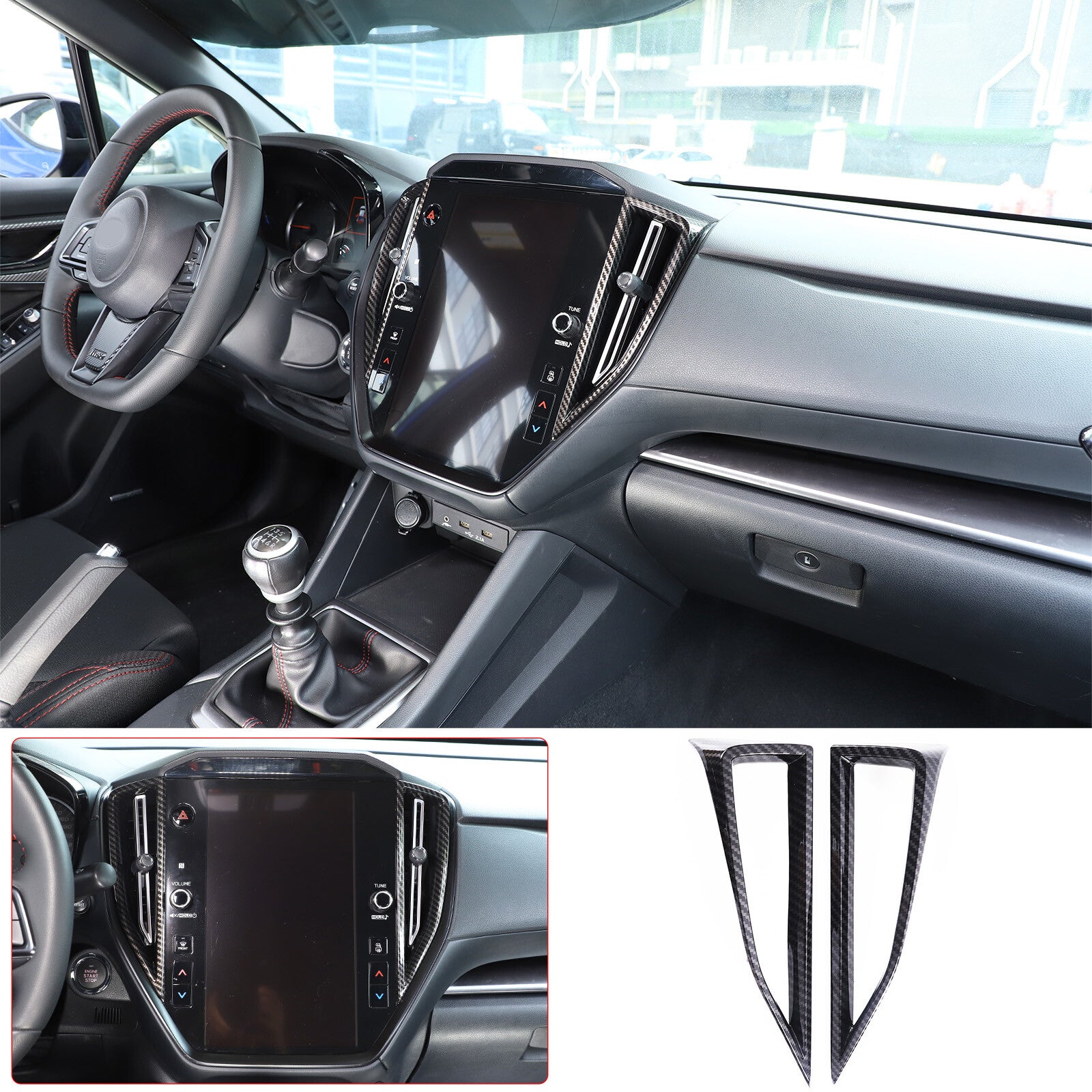 Carbon Look Gear Shift side trim L-stripes for BMW 3 Series F30 F34 3GT 2013-19