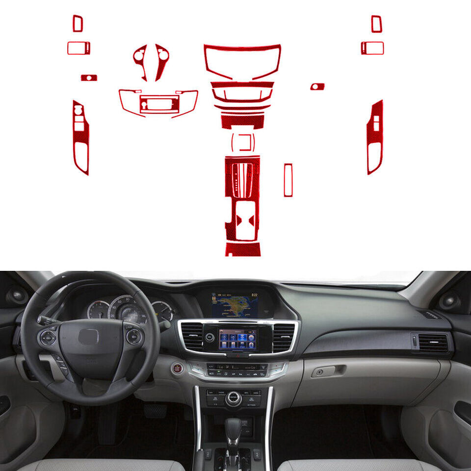 Red Carbon Fiber Full Set Interior Cover Kit Trim Set for Honda Accord 2013-2017