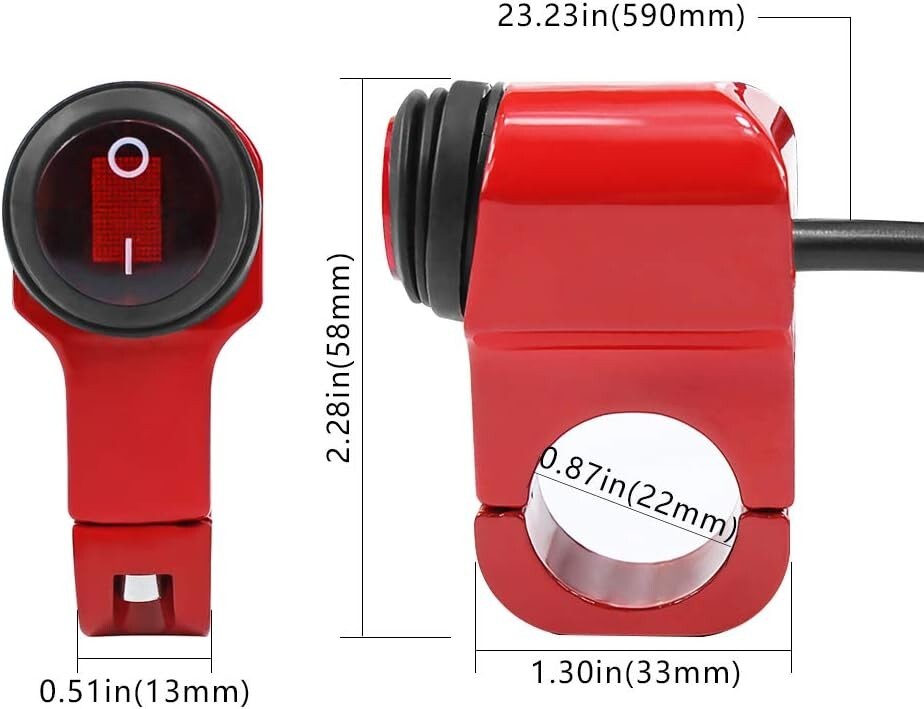 Motorcycle ATV Handlebar Light Switch, Waterproof, 12V, CNC Aluminium Alloy