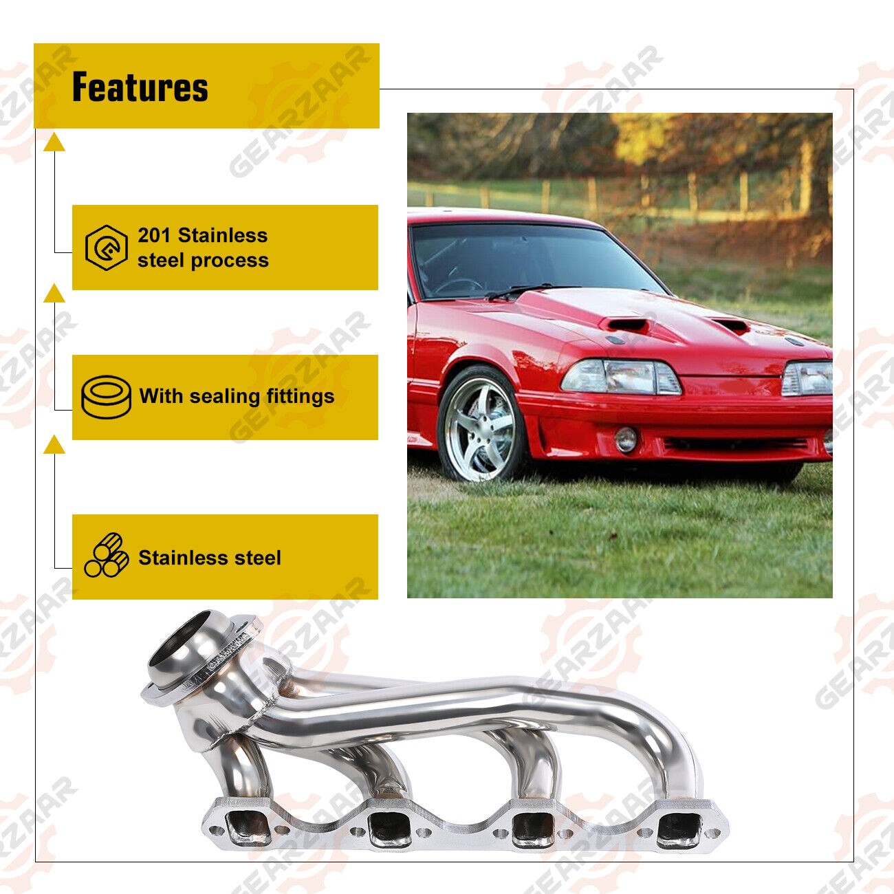 Manifold Headers for 1979-1993 for Ford for Mustang 5.0 V8 GT/LX/SVT Stainless Steel_USA