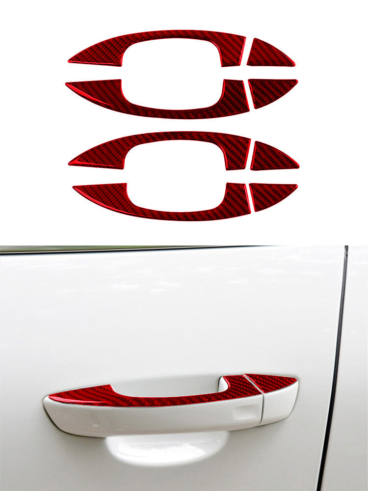 Red 8Pcs Door Outer Handle Trim Cover Carbon Fiber for VW Touareg 2011-2018