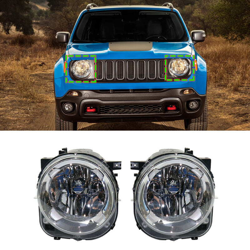 A pair of headlights and daytime running lights for the for Jeep Renegade 2015-2016-2017
