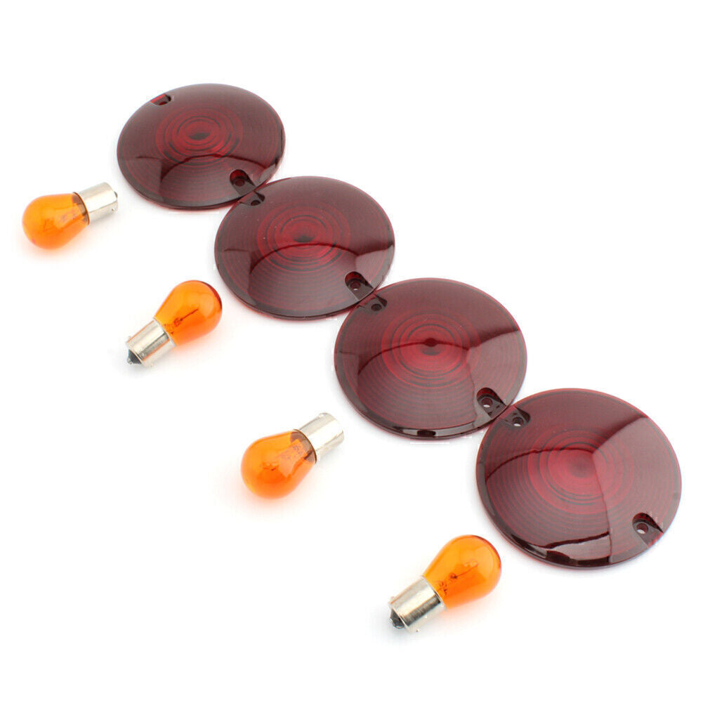 Turn Signal Light Lens Cover w/ Amber Bulbs Fit for Harley Road/ Road King 69308-02