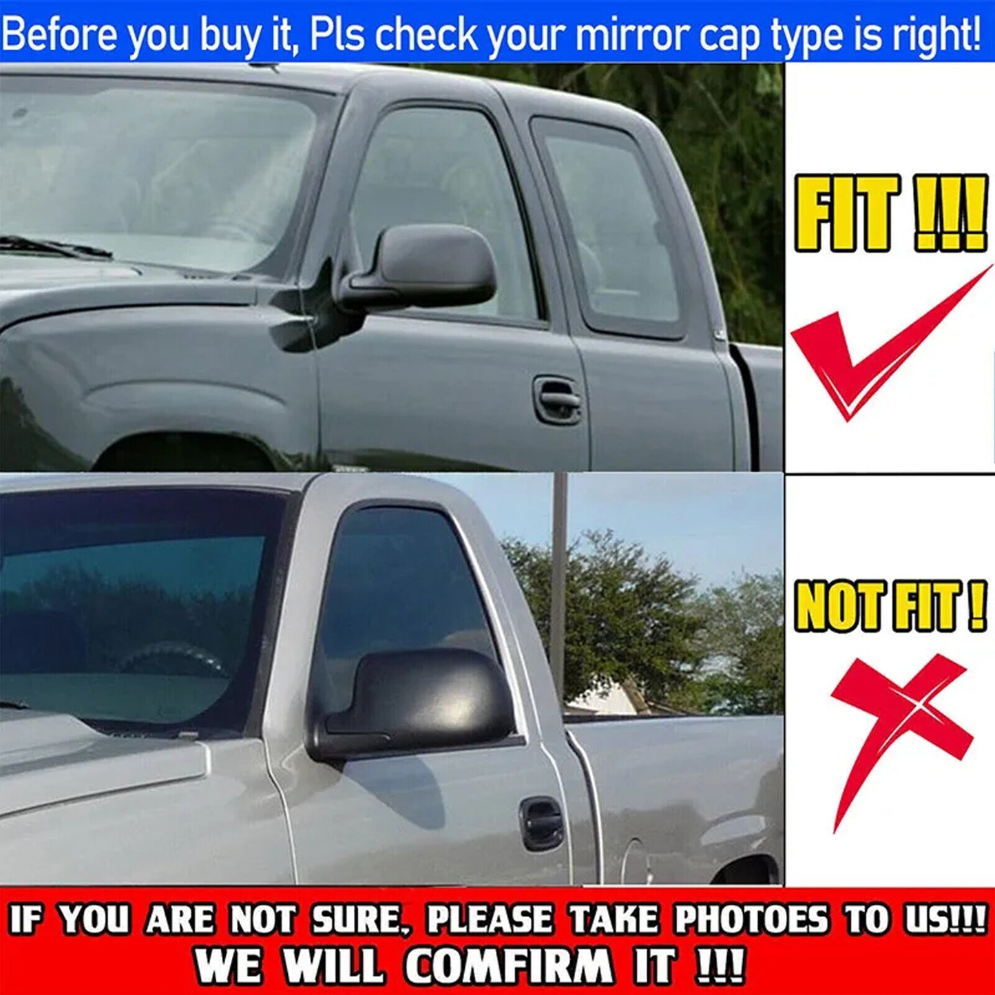 For 1999-2006 for Chevy Silverado for GMC for Sierra Chrome Rear View Mirror Covers Overlay