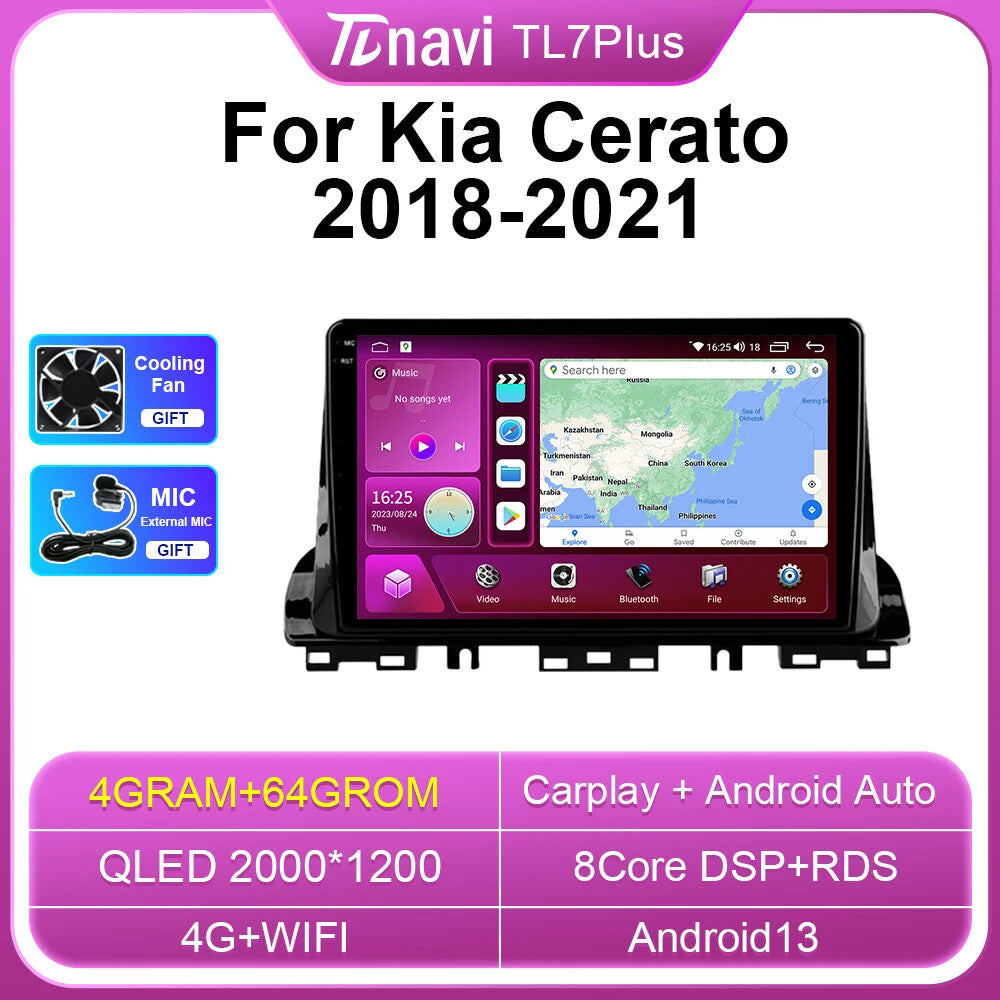 for KIA CERATO 2018-2021 Android Car Stereo Radio CarPlay GPS Multimedia Player