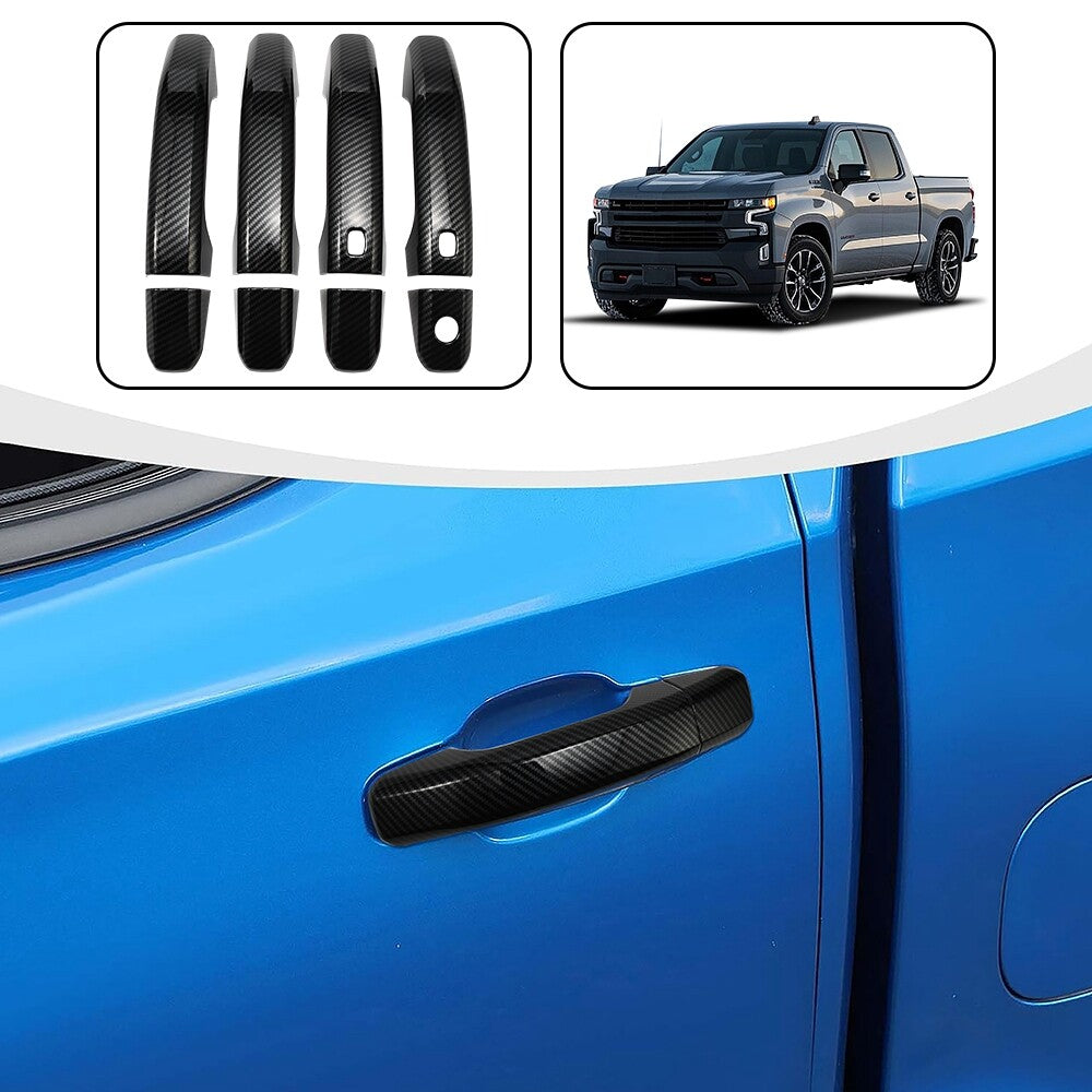 4x Carbon Fiber Door Handle Overlay Covers for 19-25 Silverado 1500 2500 3500