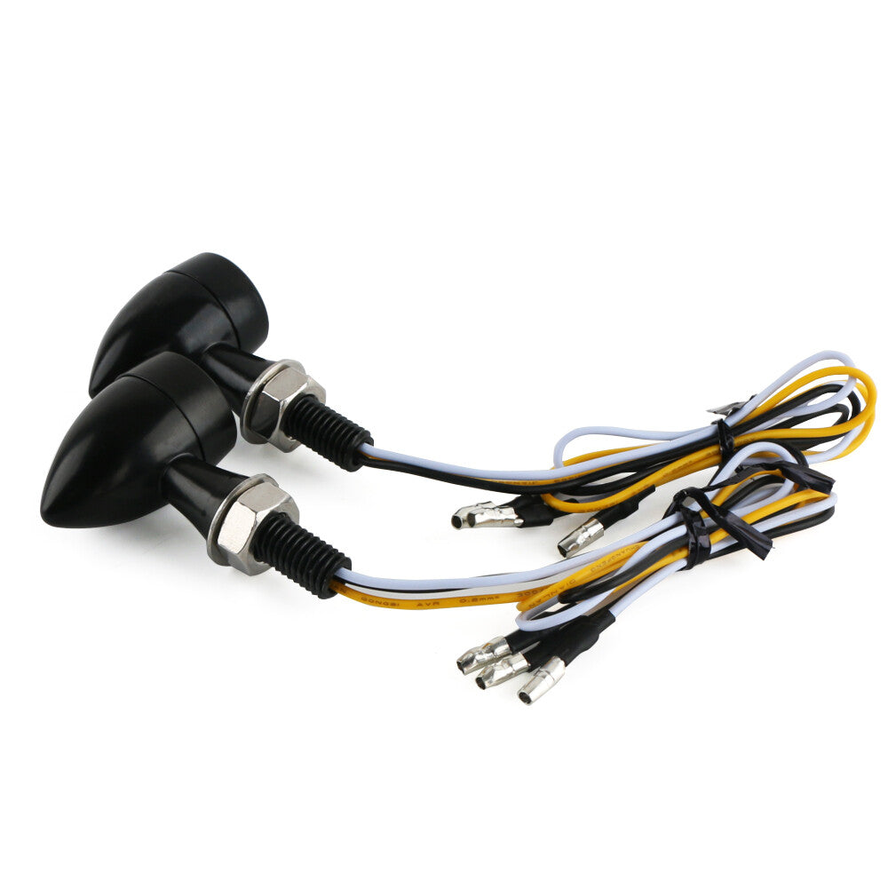 2-Piece Motorcycle LED Turn Signal Lights (DRL) for Bobber Racer, Amber + White