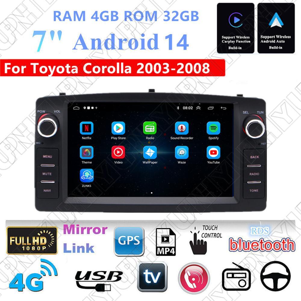 7 Android 14 Stereo Radio GPS Nav Head Unit 4+32GB for Toyota for Corolla 2003-2008