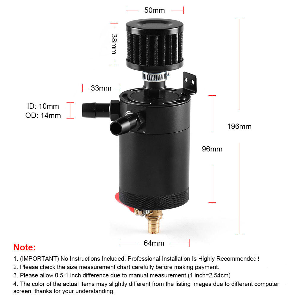 Universal 2-Port Oil Catch Can Tank Reservoir With Drain Valve Breather Filter