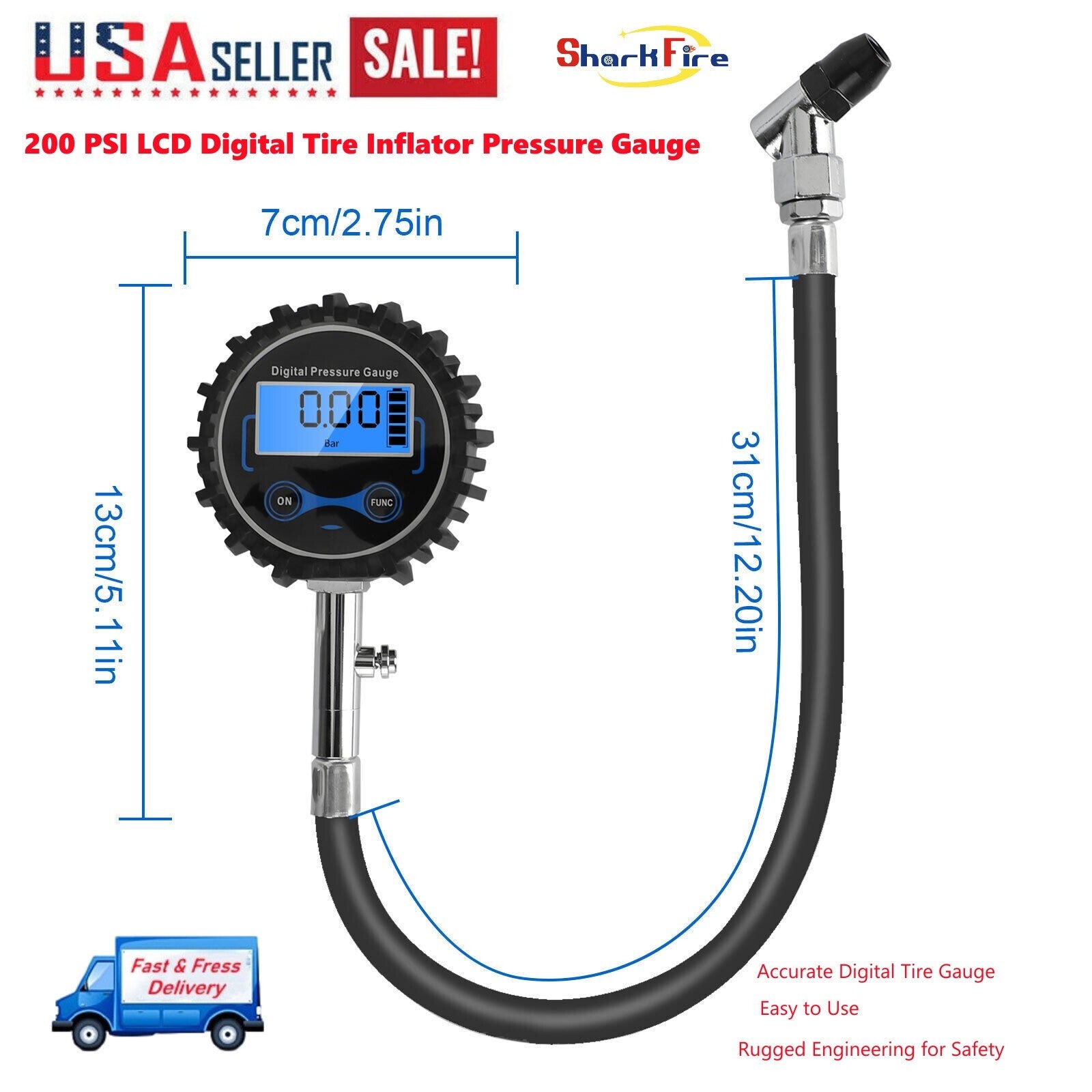 Digital Precision Tire Pressure Gauge 200PSI - Instrument Tester for Trucks, Cars, and Bicycles