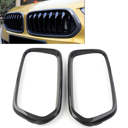 Front Bumper Grille Frame Cover Trim Pair for BMW X2 F39 2018-2021 Carbon Fiber