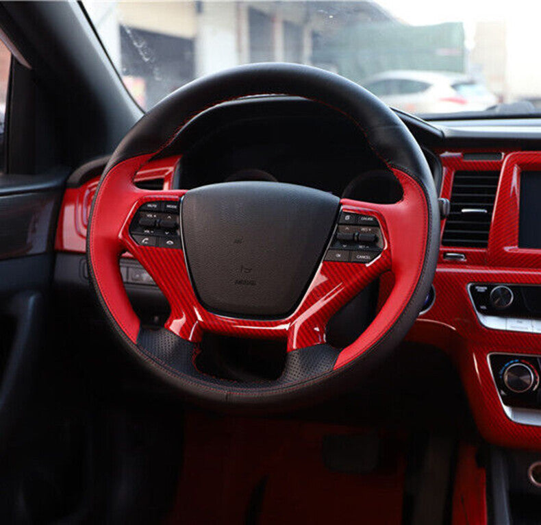 for Hyundai Sonata 2015-2019 Red Carbon Fiber Steering Wheel Frame Cover Trim
