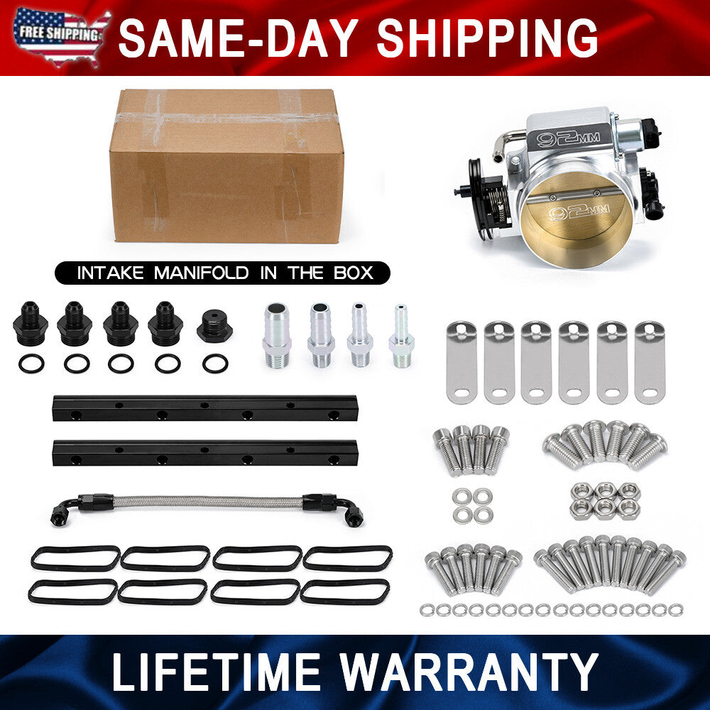 For LS1 LS2 LS6 92mm Intake Manifold w/ Fuel Rail  Throttle Body Kit Silver